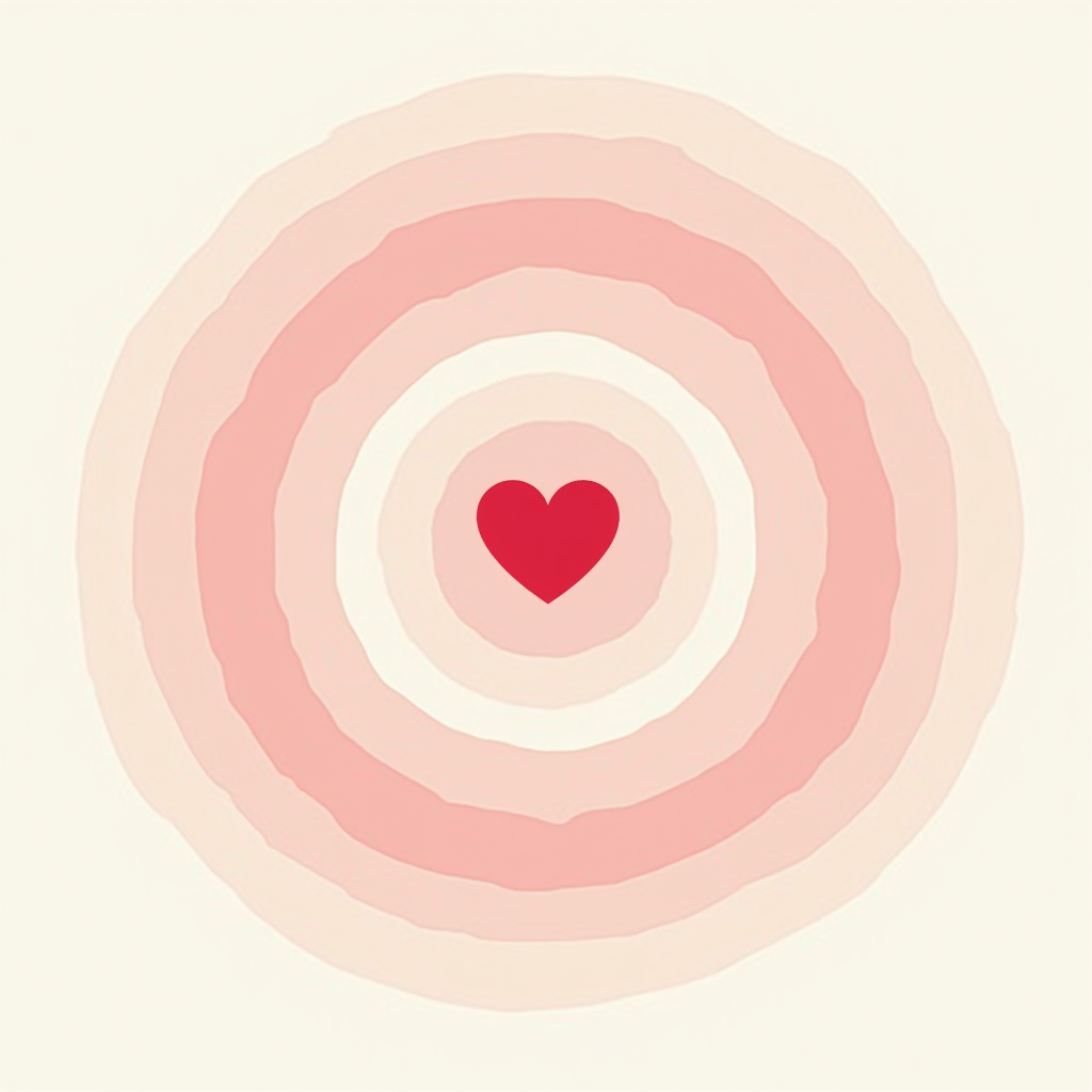 Concentric circles expanding from a central heart icon, symbolizing a single act rippling outwards.