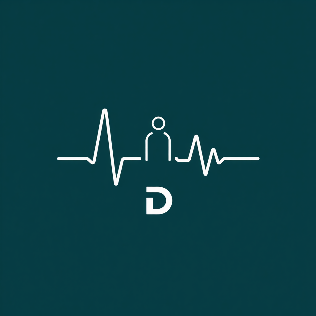 An abstract line forming a heartbeat rhythm that fluidly transitions into a simple human silhouette and the letter 'D' (or 'Design'), representing human well-being as the pulse of design.