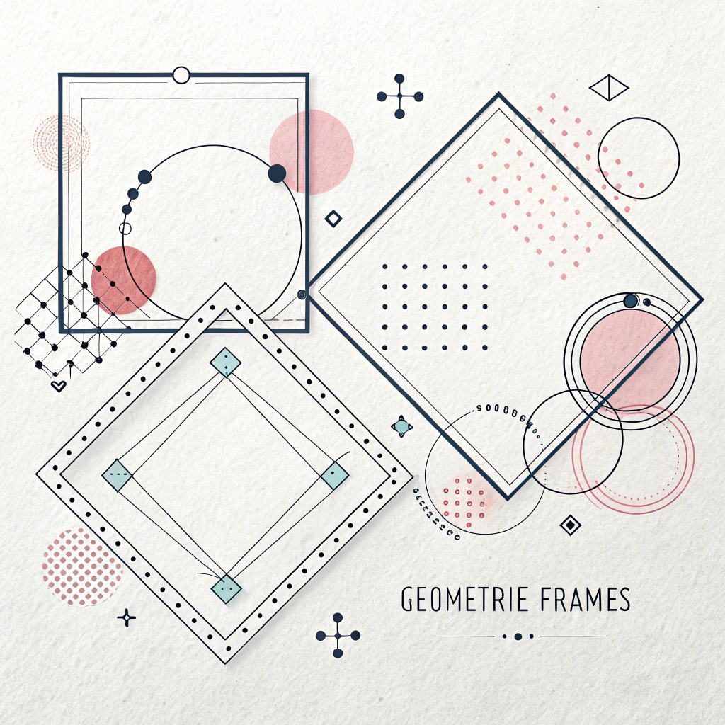 Minimalist Geometric Frames: Clean lines (solid, dashed, dotted) forming squares, circles, or rectangles with varying thickness. Ideal for a modern look with monochrome or soft pastel palettes, possibly with subtle line-drawing animations.