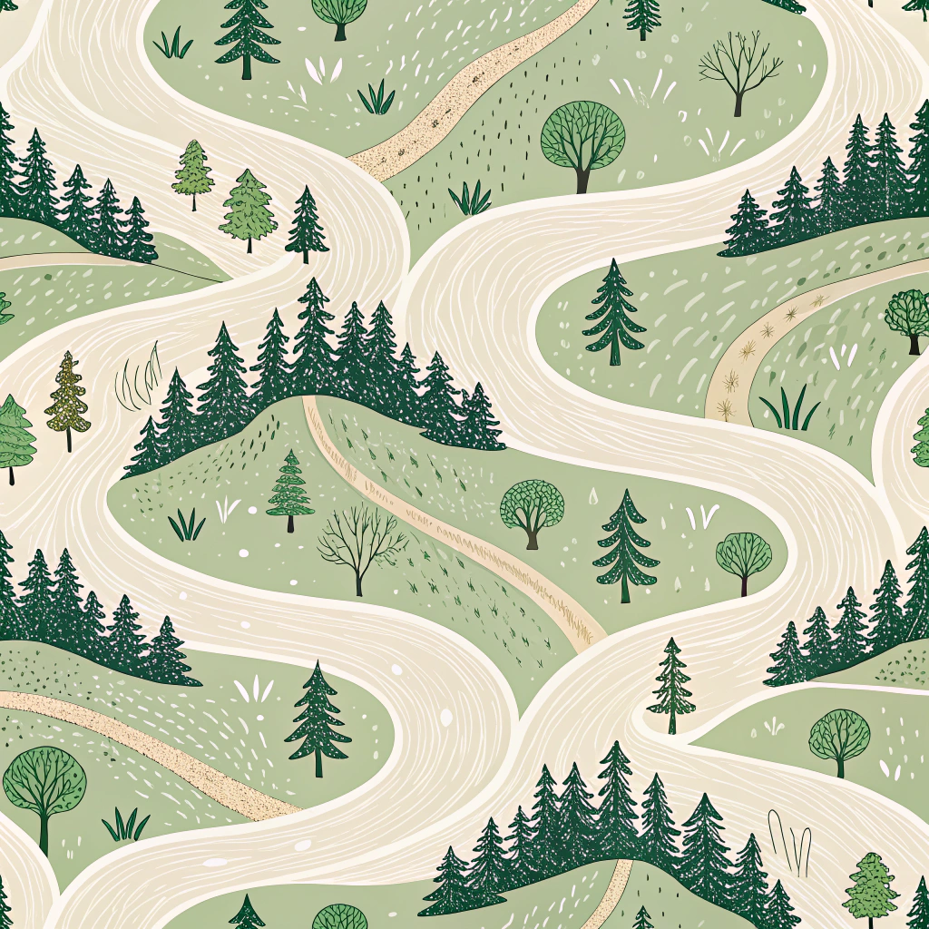An organic, flowing line pattern depicting the contours of swales and berms, illustrating how landscapes can be shaped to retain moisture.