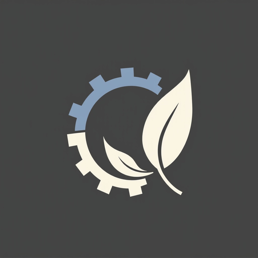 Simple Icon Concept for Bio-Mechanical Hybrids: A minimalist icon showing a stylized gear segment seamlessly merging into a biological leaf or feather shape, conveying the hybrid integration.