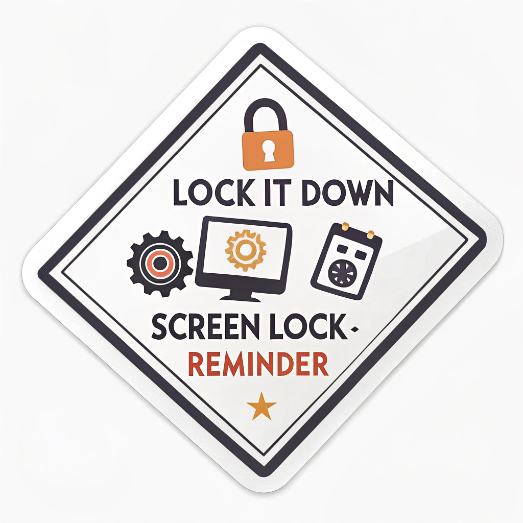 English Translation: Cybersecurity Awareness Stickers - Lock It Down: Screen Lock Reminder