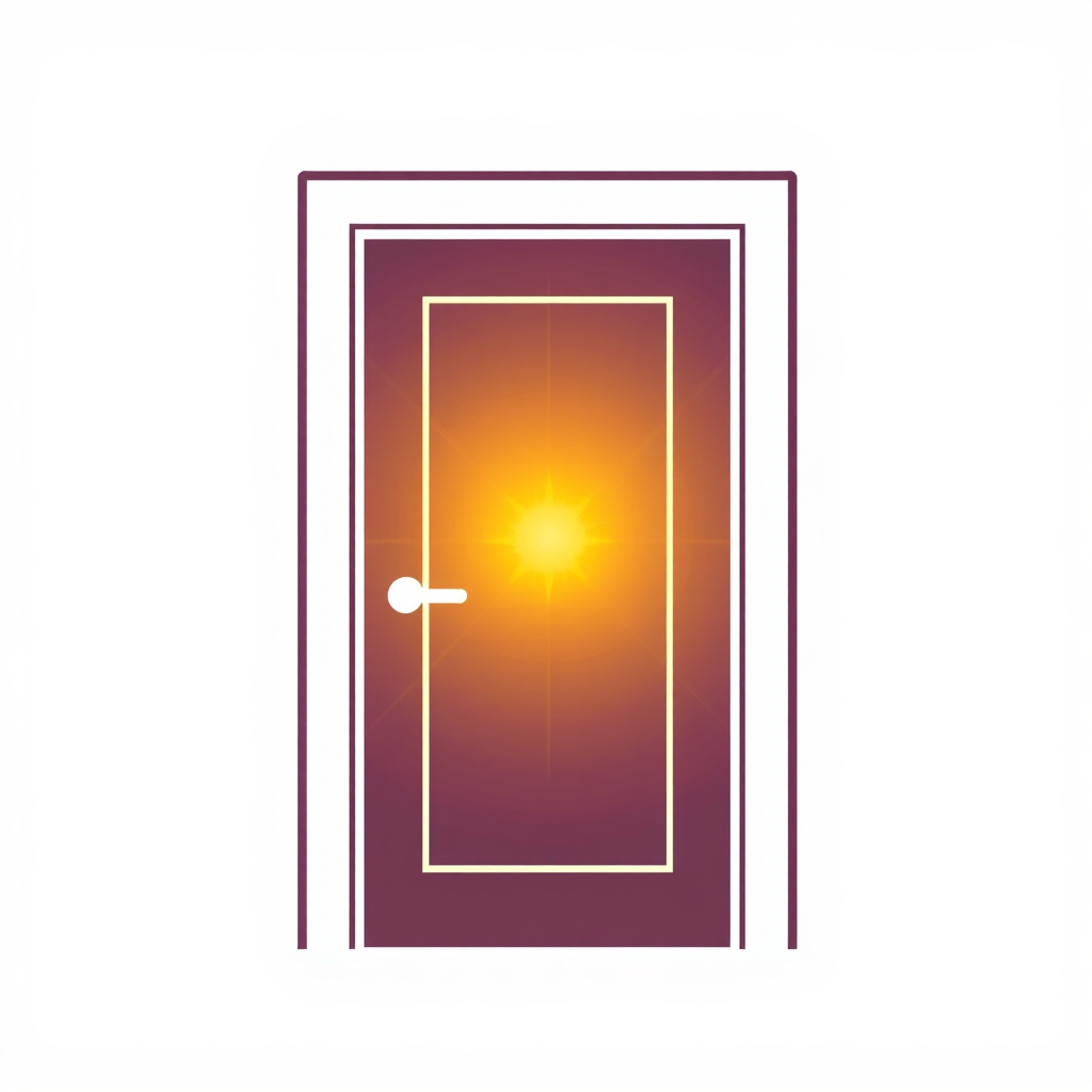 A door outline with a bright, central glow, implying an entrance to something special or significant.