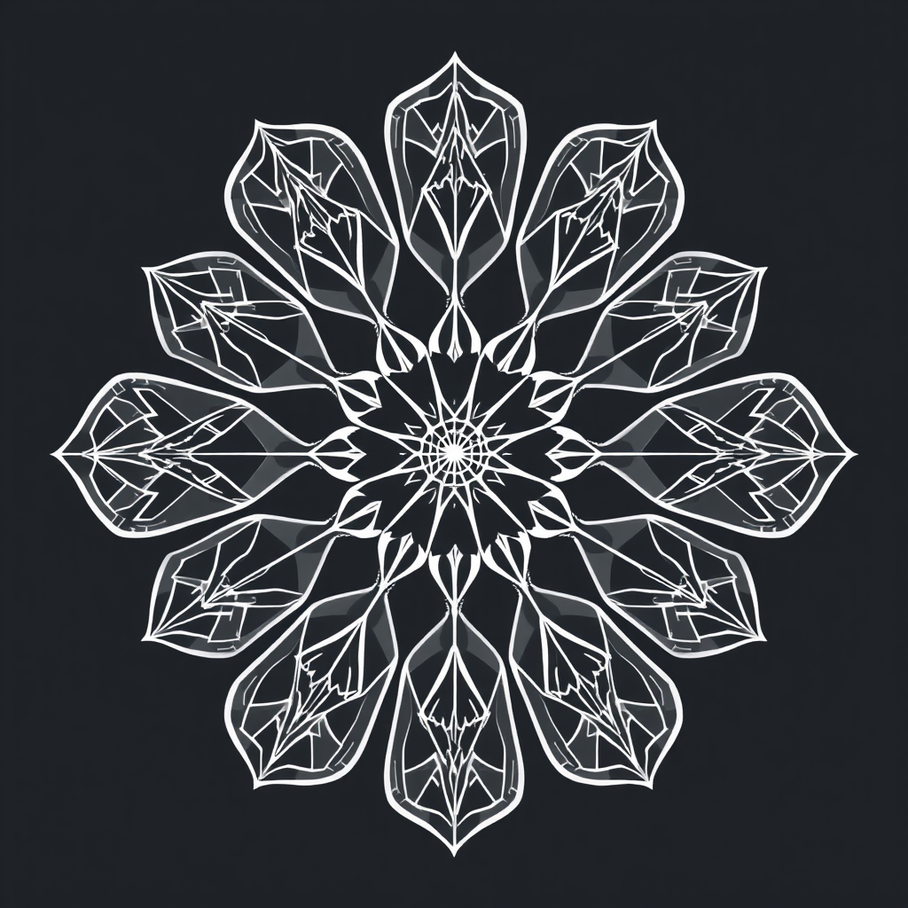 Sub-design Idea 2: Icon depicting algorithmic bloom: geometric shapes, like evolving fractals or cellular automata, expanding from a seed point, illustrating generative growth and the creation process.