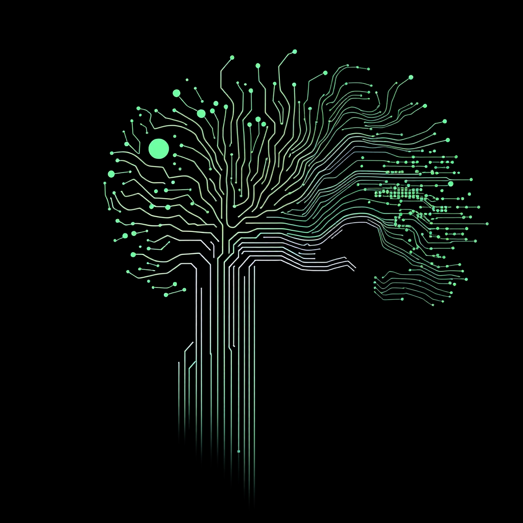 Sub Design Idea 5: A stylized human head profile from which intricate patterns or data streams emerge, with these outputs showing a clear transformation from organic inspiration to structured, generated forms. The profile itself might have subtle digital textures.
