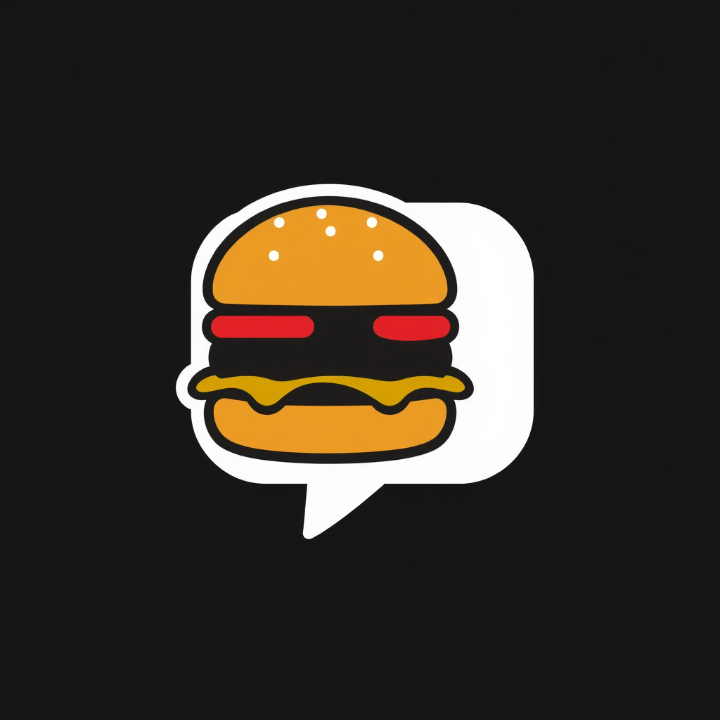 An icon that combines a burger and a speech bubble, with the brand name using a bold font inside the bubble.