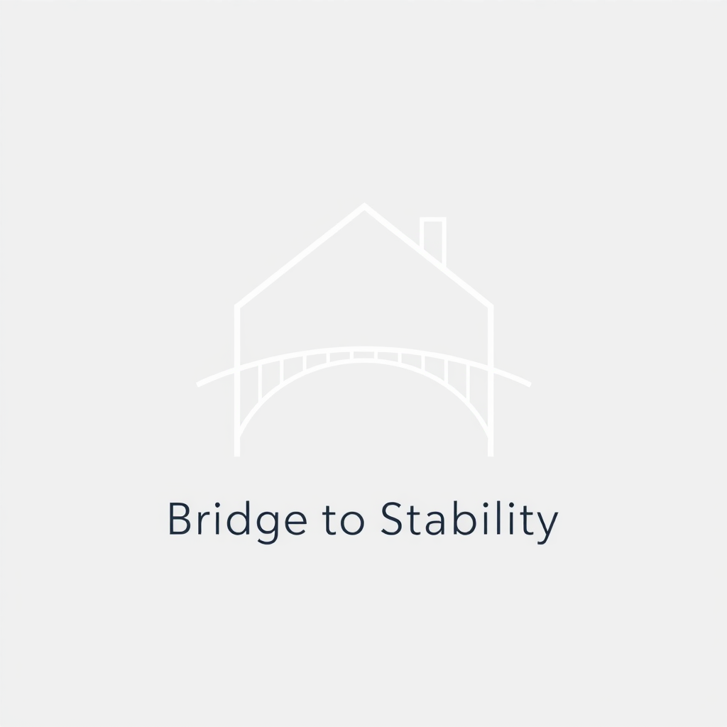 Simple Logo Idea: A clean, minimalist design showing a simple arch (representing a bridge) directly connecting to a basic house outline. The tagline 'Bridge to Stability' could be placed under the arch.