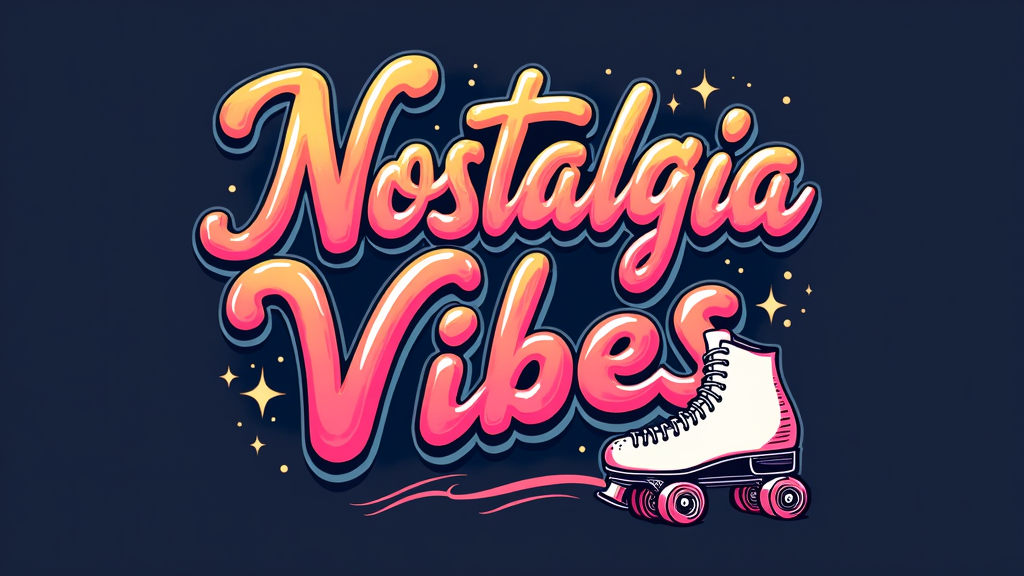 Simple Logo Idea: A logo design featuring the text 'Nostalgia Vibes' or 'Rinkadelic' in a groovy, bubbly font that mimics the fluid look of lava lamp wax. This could be paired with a small, clean icon of a single roller skate or a simplified, two-tone lava lamp.