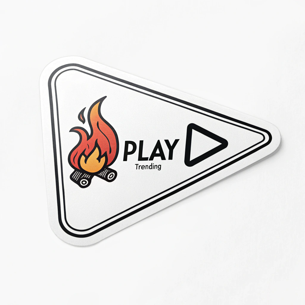 Simple Icon Idea: A 'play' button symbol combined with a small, stylized flame or an upward-trending arrow emerging from one of its corners to signify 'trending'.