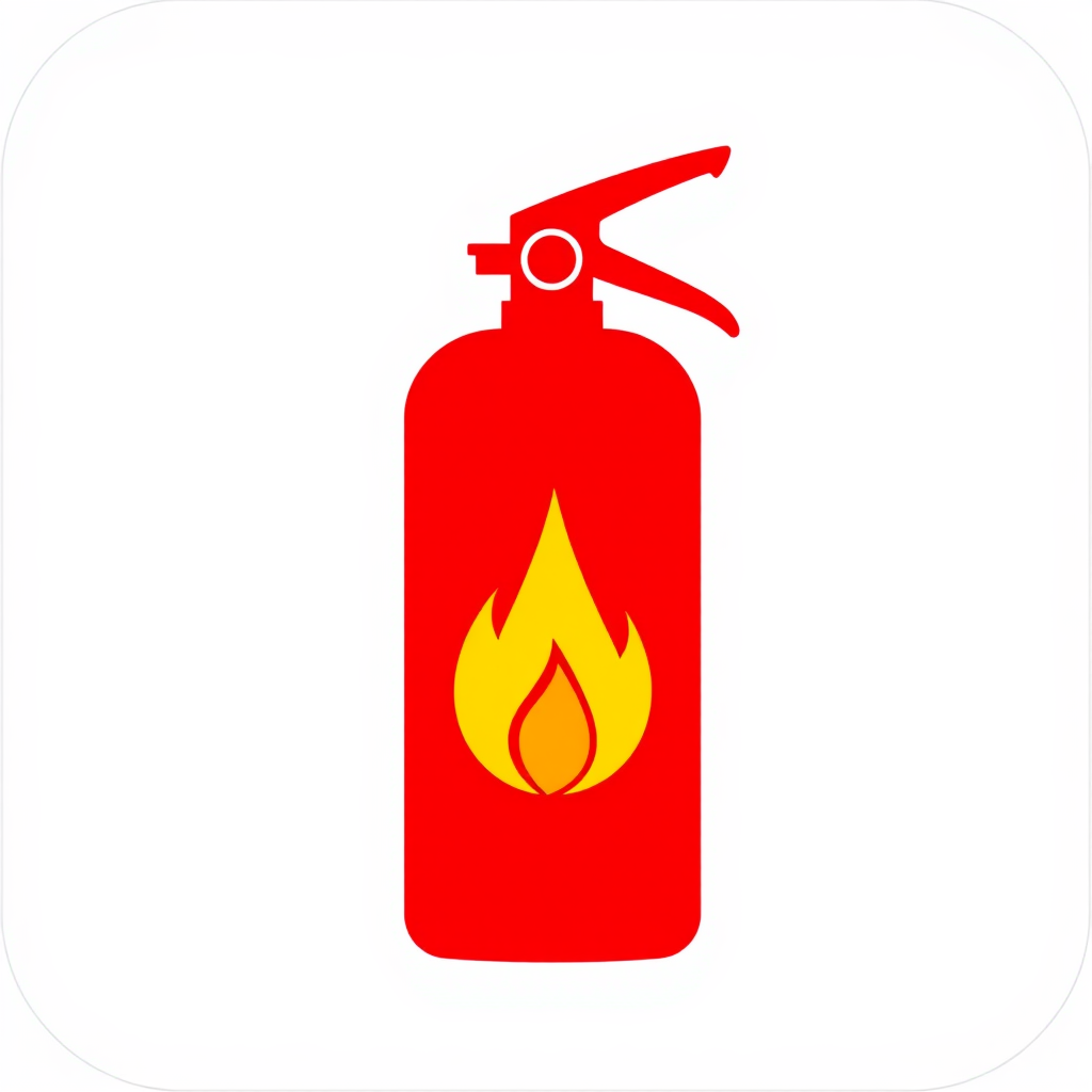 A fire extinguisher silhouette with a flame symbol placed directly over the nozzle.