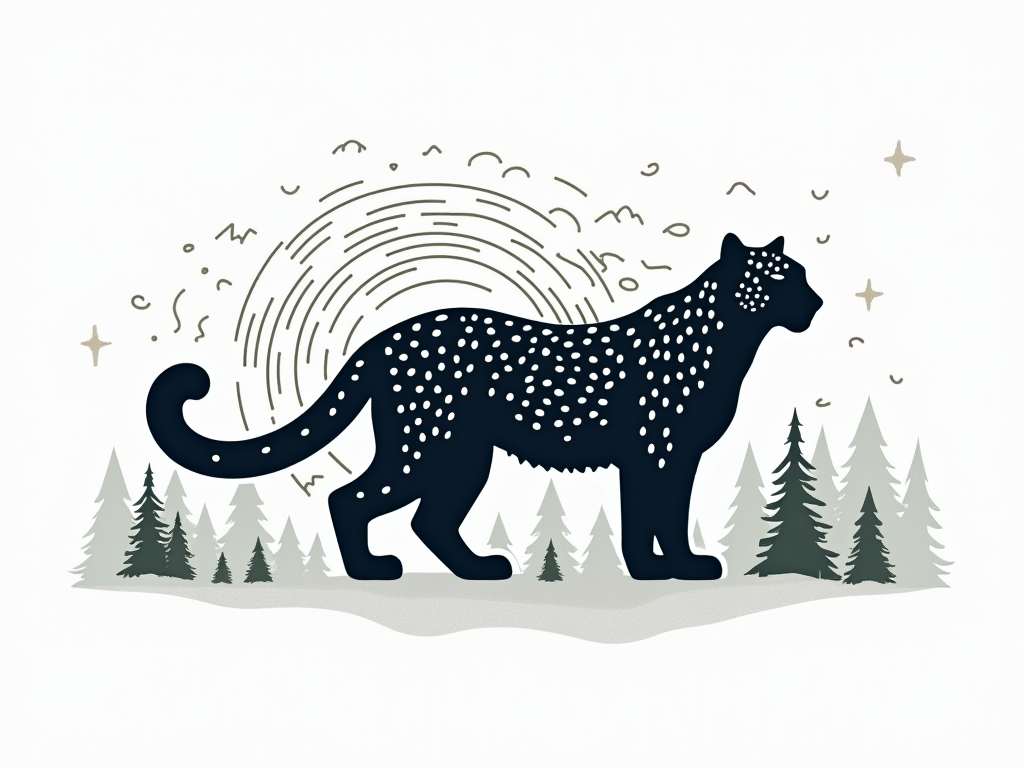 Sub-Design Idea 4: 'Habitat Echo' - A silhouette of an endangered animal (e.g., a snow leopard) with stylized lines or patterns (like sound waves or wind currents) flowing from it, which subtly transition into the shapes of its mountain or forest habitat, showing its intrinsic link to its environment.