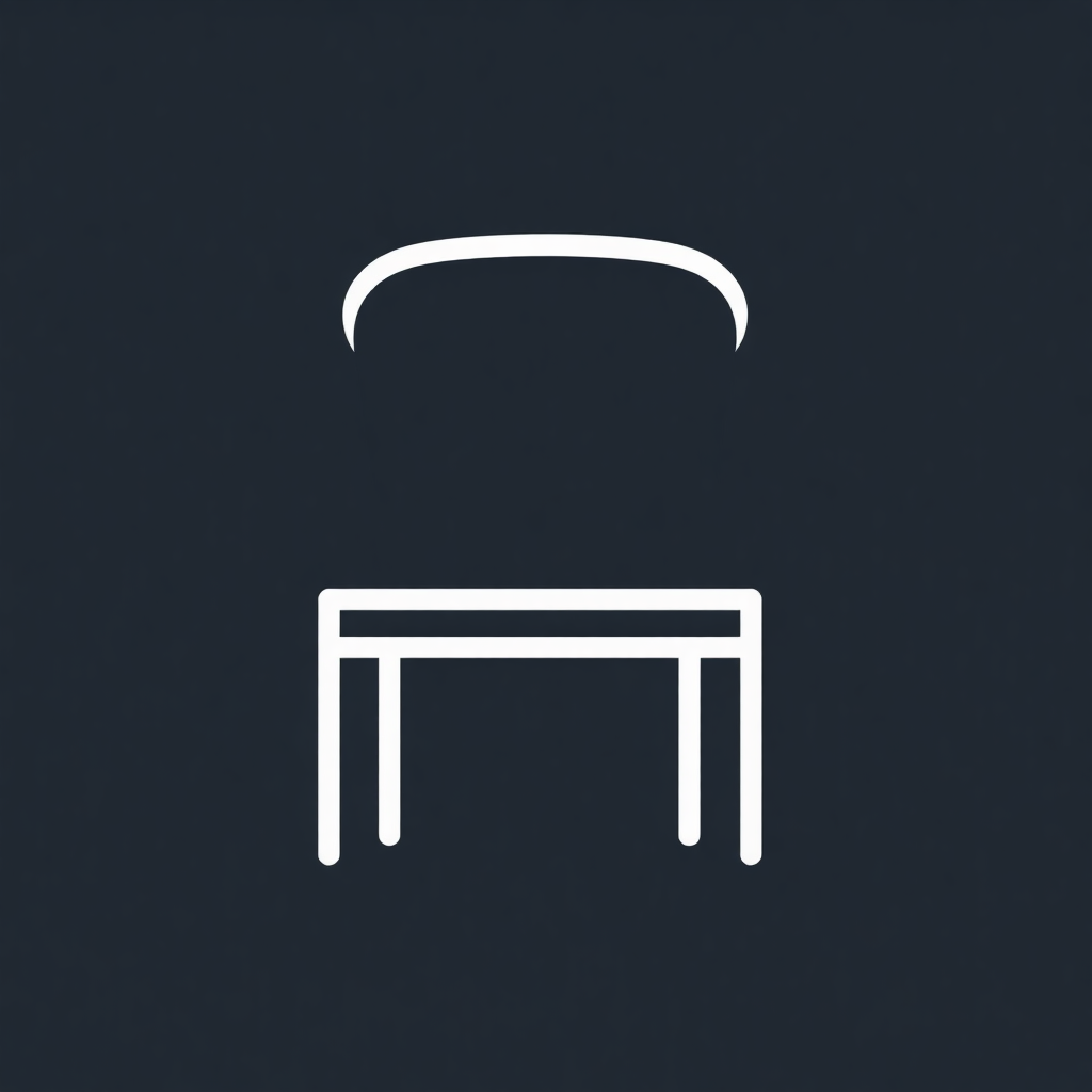 A minimalist chair icon using simple lines to outline the basic shape of a chair, focusing on a universally recognizable form. It should be scalable and suitable for various digital interfaces.