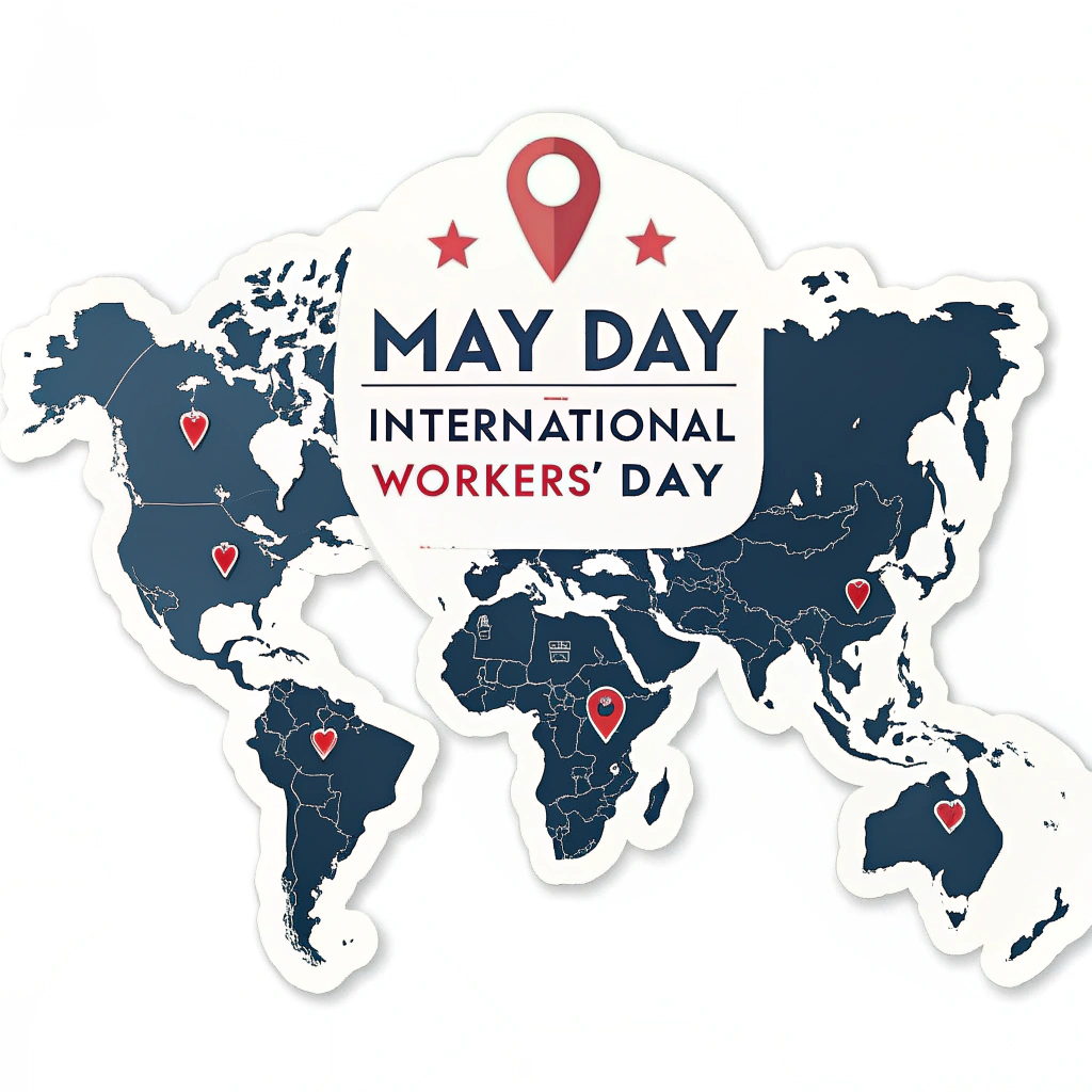 Translate: May Day Protest Stickers - International Workers' Day Global Map