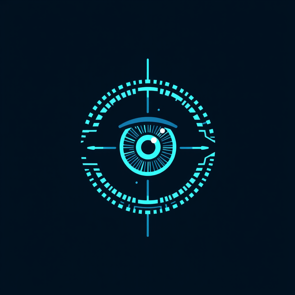 An abstract representation of an eye fused with digital circuit lines or pixels, symbolizing machine vision.
