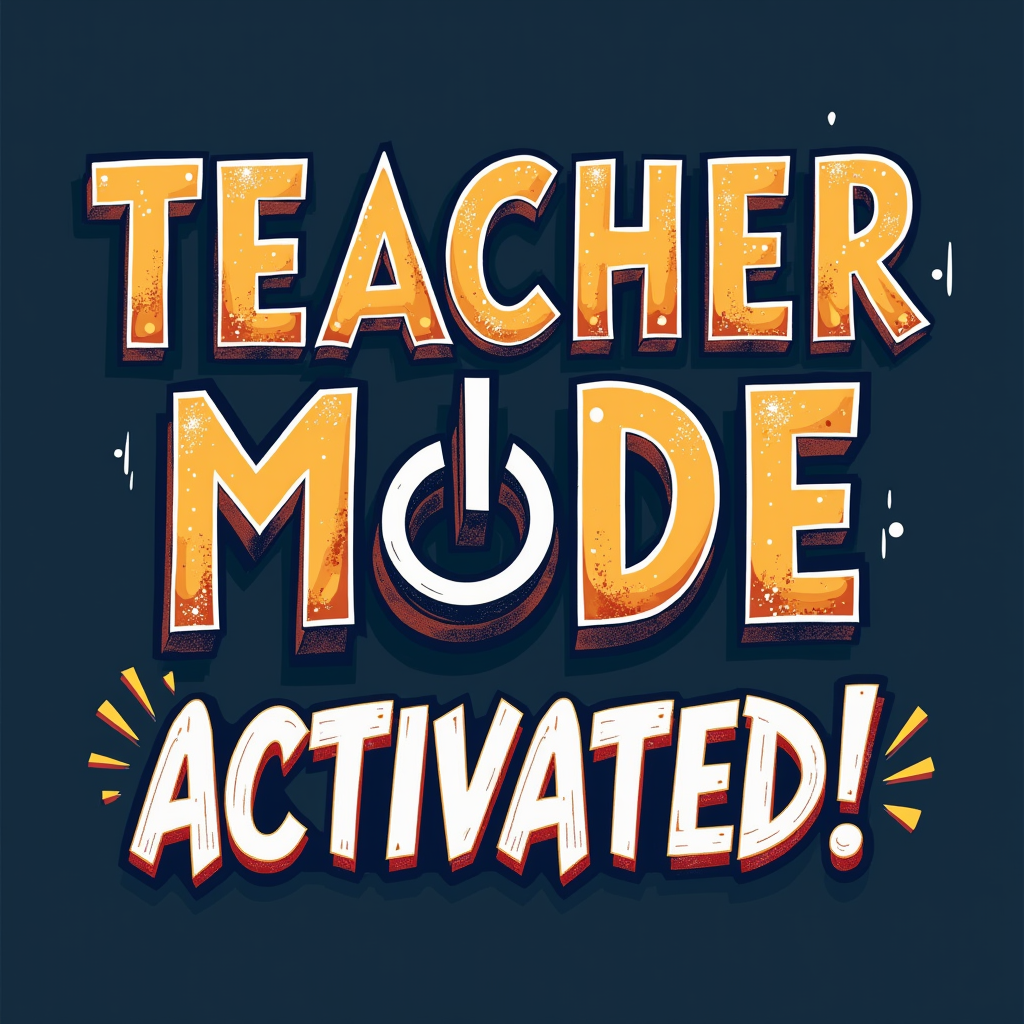 The phrase 'Teacher Mode' in a bold, prominent font, where the letter 'O' in 'Mode' is replaced by a classic power button symbol. Below this, the word 'ACTIVATED!' is displayed in an energetic, possibly glowing font style.