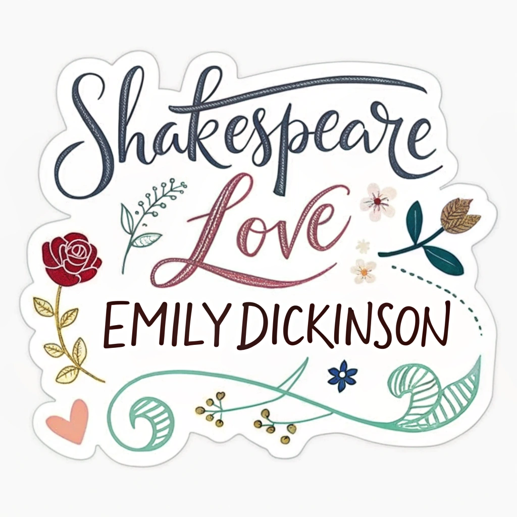 Stickers featuring hand-lettered love quotes from famous poets and writers, such as Shakespeare or Emily Dickinson.