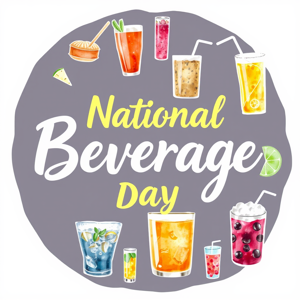Translated text: National Beverage Day Icons - Watercolor Effect Beverage Illustrations as Icons