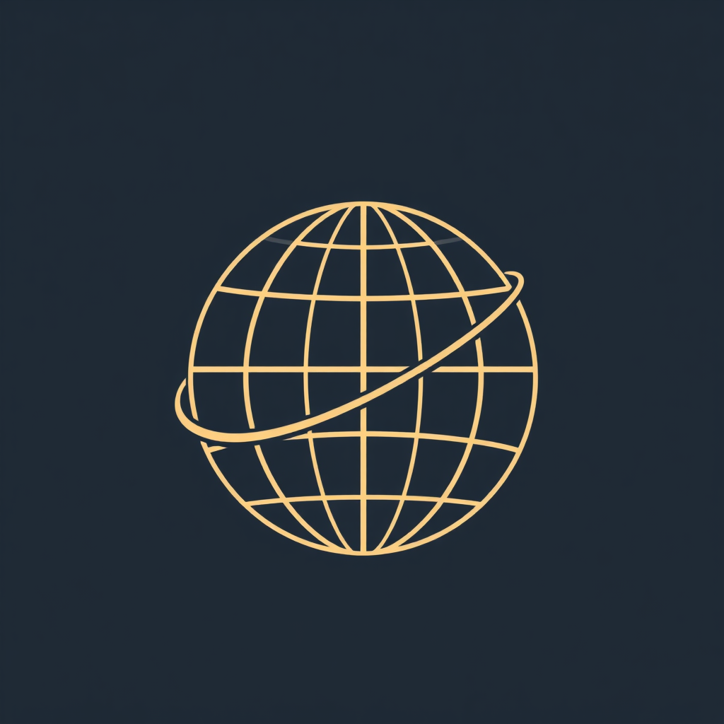 Simple Logo Idea: A minimalist globe icon featuring a single, continuous line that elegantly wraps around and through it, symbolizing connection and unity, perhaps subtly forming a letter 'D' for Design within its path.