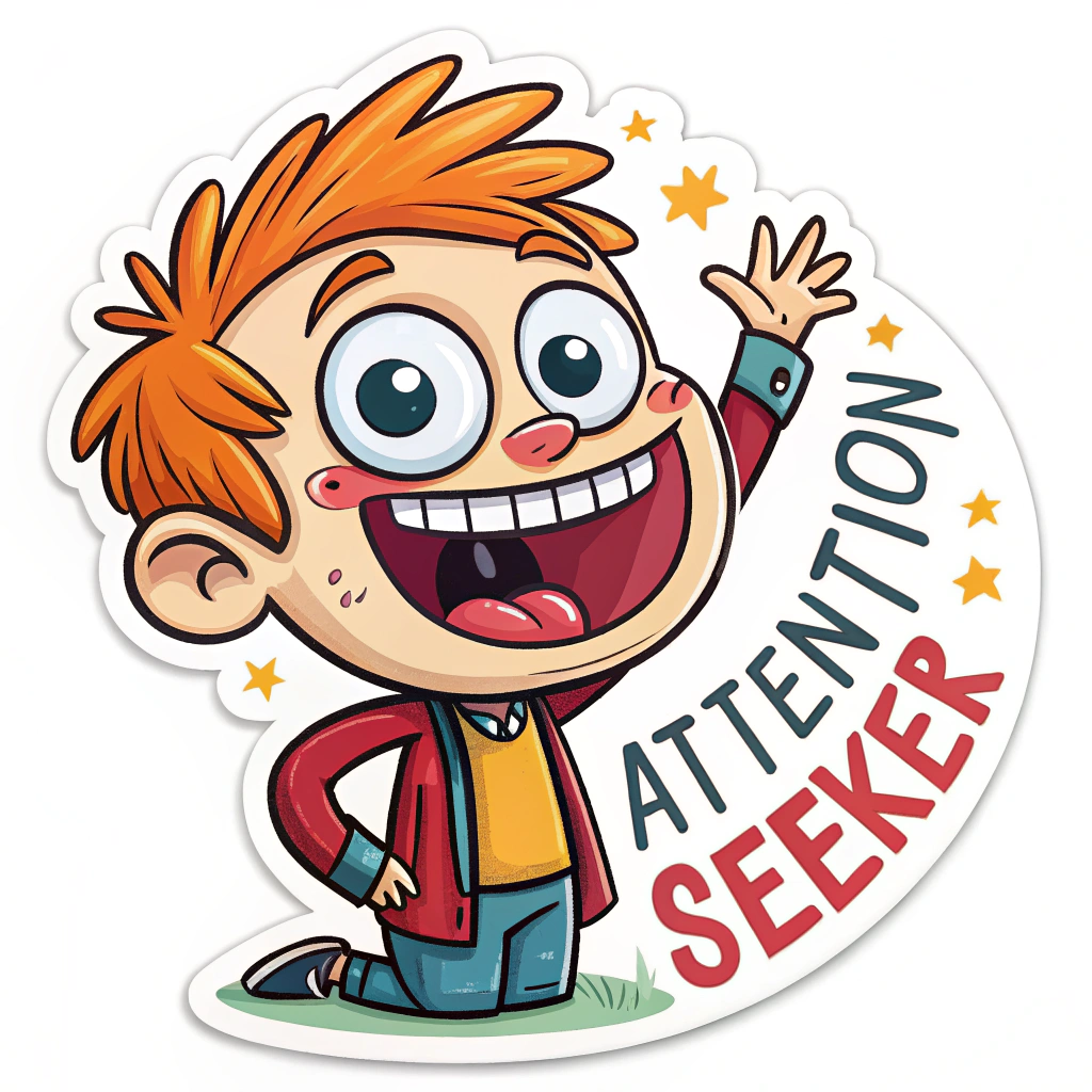 The image shows a cartoon sticker of a boy with the words 