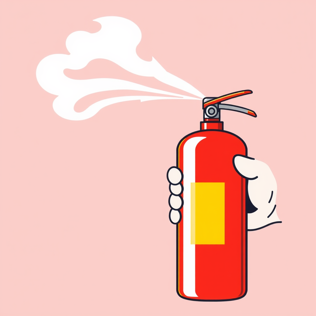 A hand holding and actively using the fire extinguisher with a clear direction of spray.