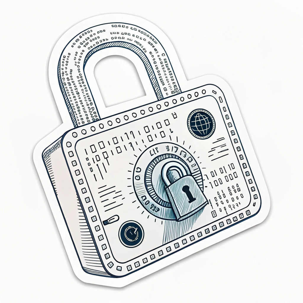 English Translation: Cybersecurity Sticker Designs - Encrypted Data Padlock