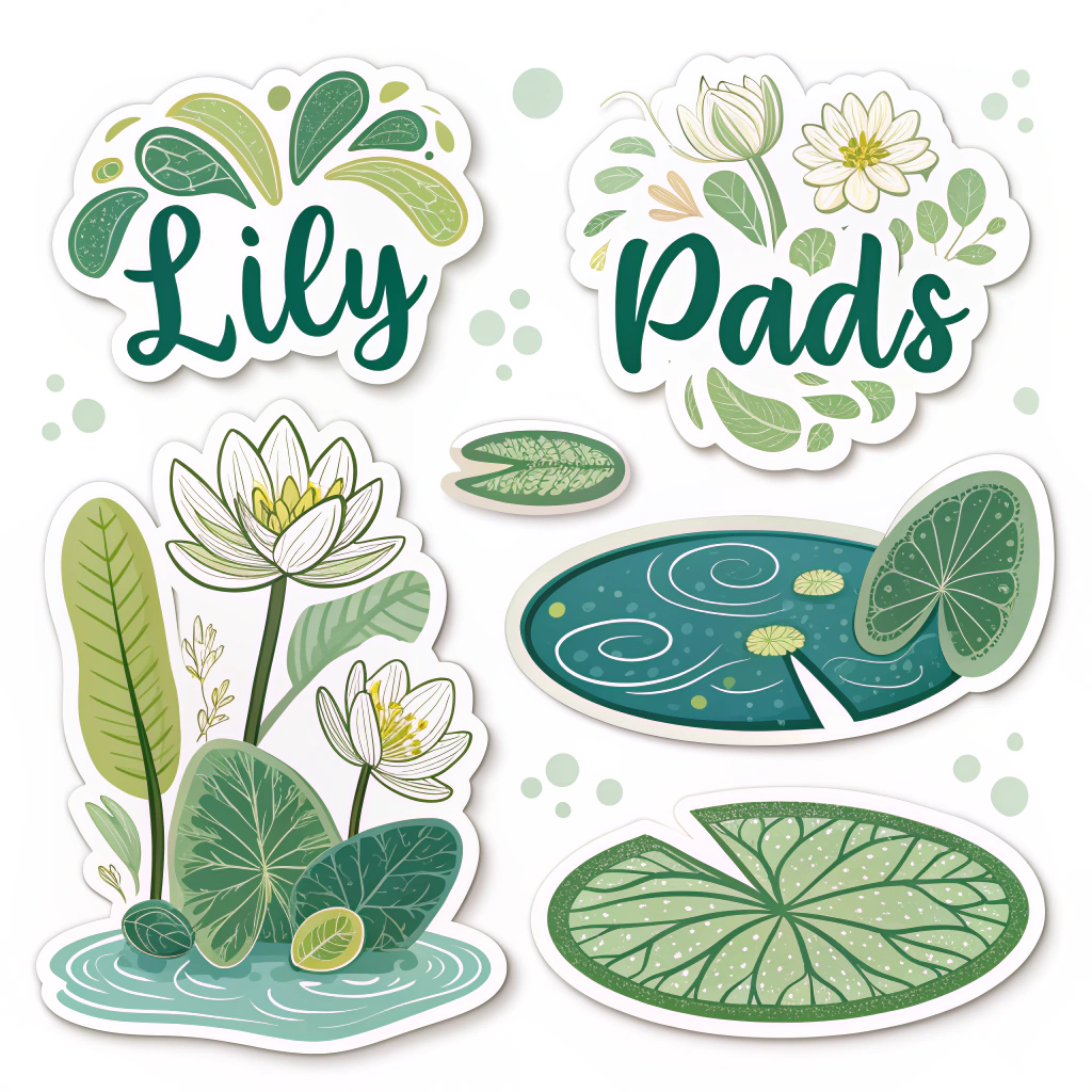 Offer variations with different shades of green for the lettering and lily pads, perhaps adding small water ripple effects.