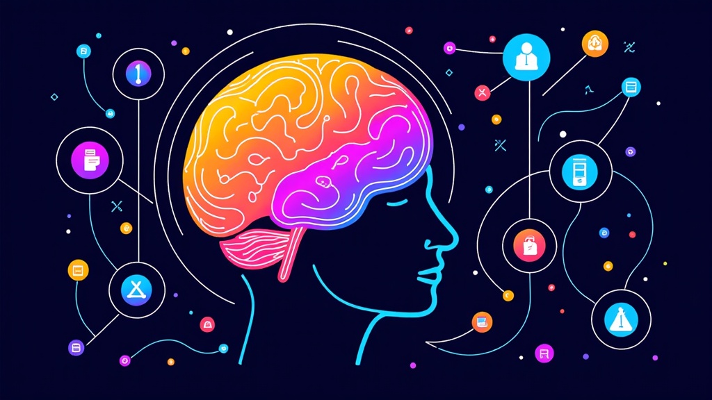 A visual metaphor of a human mind (perhaps as a stylized brain or illuminated head silhouette) connected by light pathways or flowing data streams to an abstract representation of an AI (e.g., a neural network), with vibrant illustrations emerging from their point of connection.