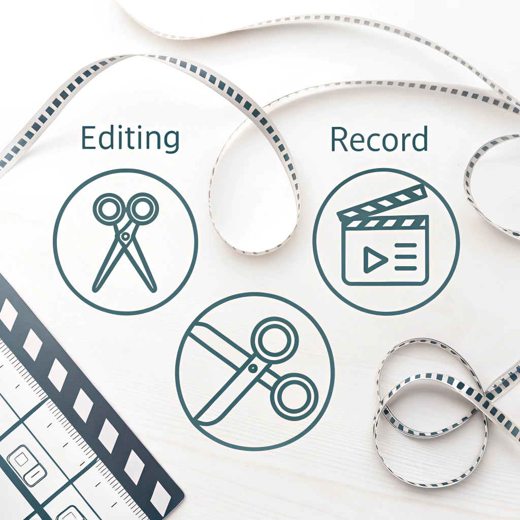 Minimalist Glyphs for Creator Tools: Design clean, universally recognizable symbols for actions like 'Editing' (e.g., stylized scissors), 'Record' (simple circle), focusing on clarity and modern appeal for video overlays.