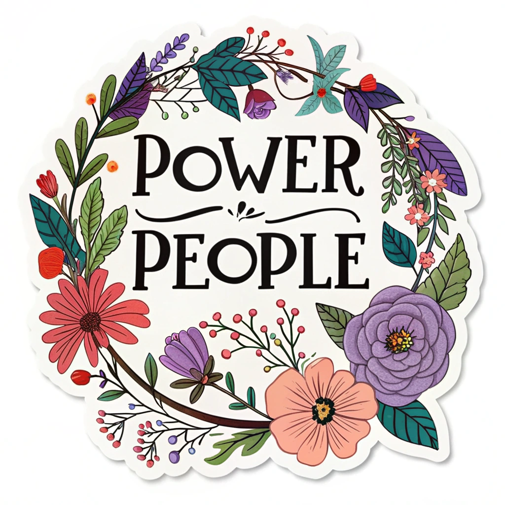 May Day Protest Stickers - Floral Wreath & 'Power to the People' May Day Sticker