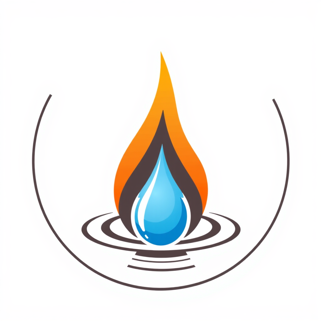 Logo featuring a flame being extinguished by a drop of water.