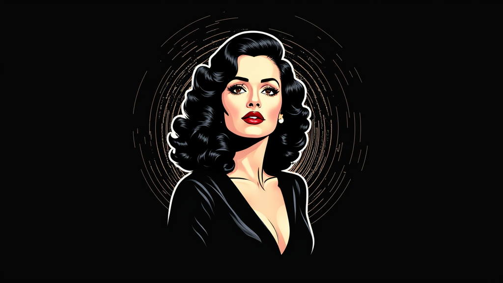 Hedy Lamarr 'Frequency Pioneer' design: Combine a stylized, elegant portrait of Hedy Lamarr with abstract representations of frequency hopping or radio waves, subtly highlighting her invention.