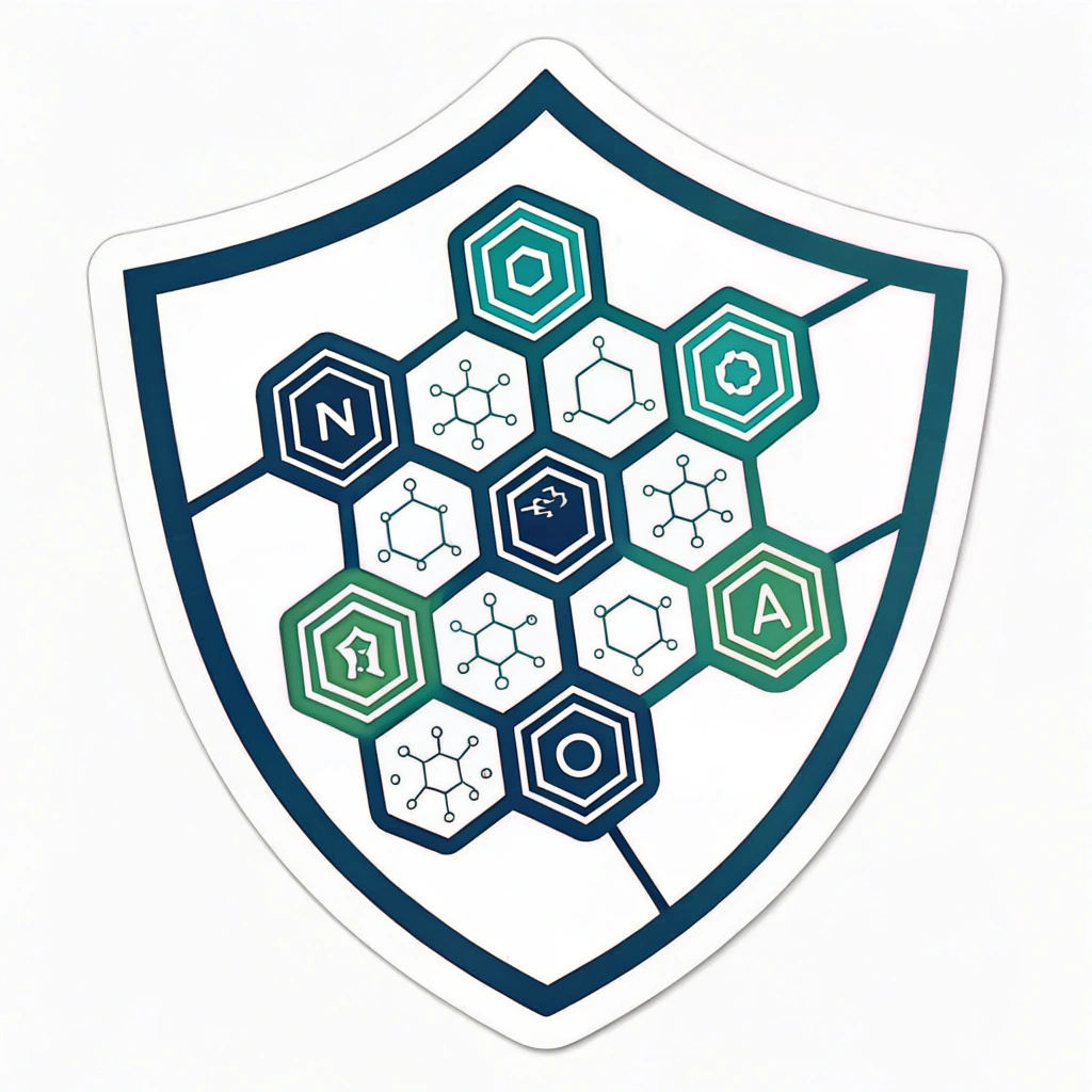 Sub Design Idea 5: Interlocking Hexagon Defense - A cluster of interlocking hexagons forming a larger, robust shield or emblem, symbolizing network strength, interconnected security layers, and resilience.