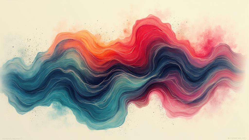 Intertwined Abstract Sound Waves: Visualize Kendrick's and SZA's distinct musical styles as two sets of abstract sound waves or fluid forms, using contrasting color palettes (e.g., sharp, bold for Kendrick; soft, flowing for SZA). These waves intertwine and overlap, creating new blended colors and harmonious patterns where they meet, symbolizing their collaborative energy.