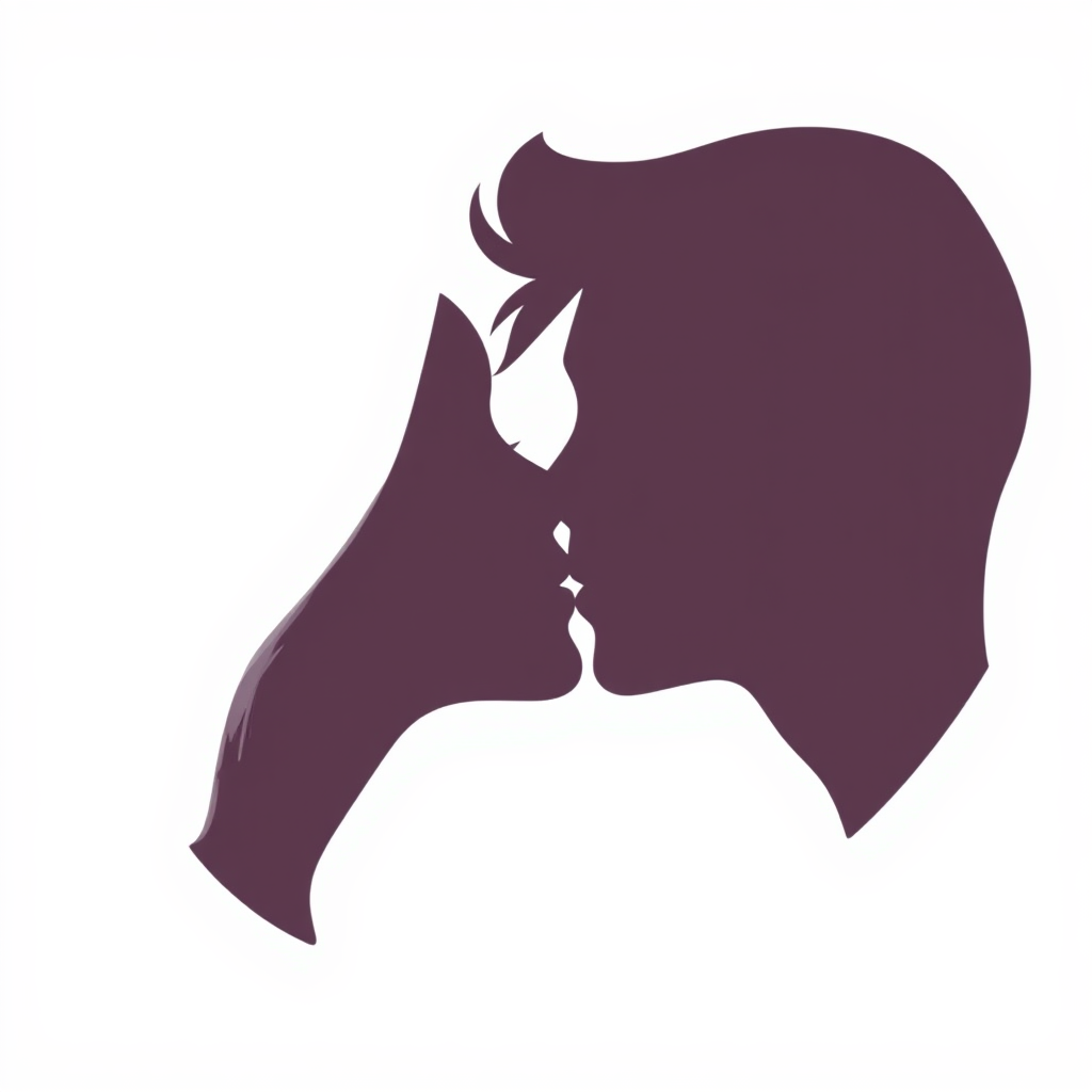 A silhouette of two faces in profile, kissing.