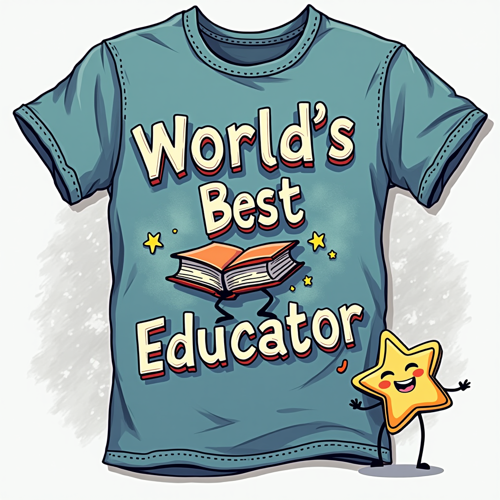 Playful Stamp Effect: 'World's Best Educator' in a friendly, approachable font. '(Unofficially Official)' designed to look like a rubber stamp mark, possibly angled, or in a quirky speech bubble. Add a winking book or star character.