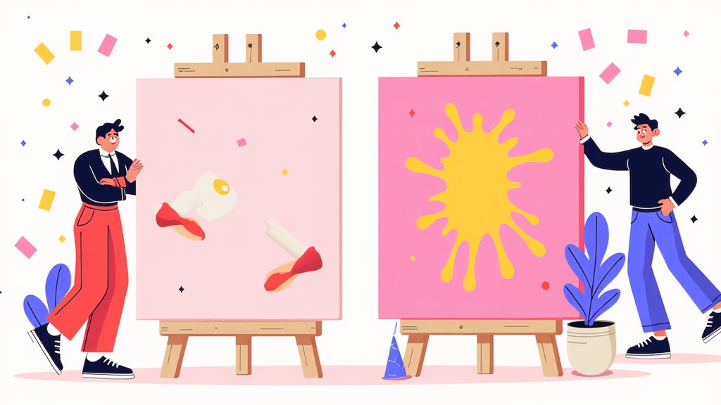 A comparative showcase: generic AI-generated art vs. art from the same prompts tailored by different distinct brand identity 'lenses' or 'style guides'.