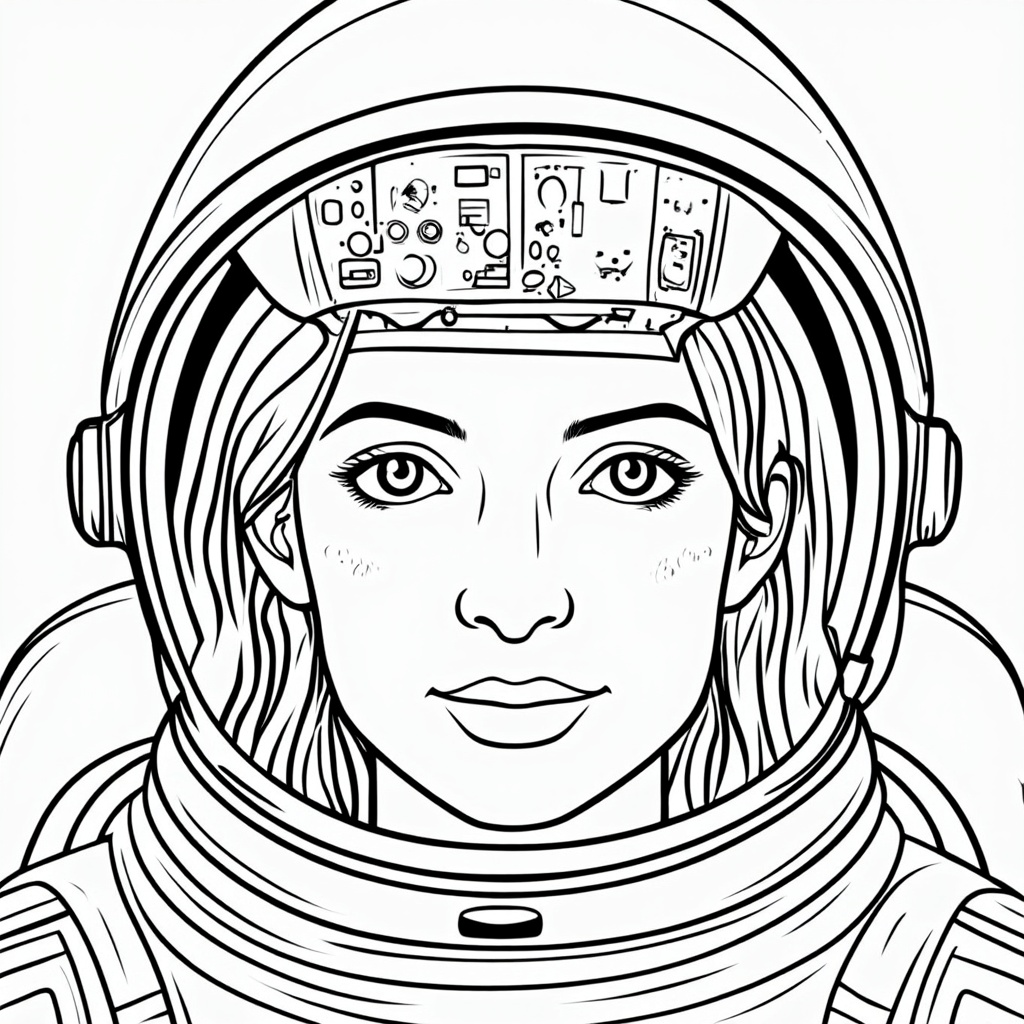 Close-up of an astronaut's face in their helmet, reflecting the intricate control panels of the Starliner interior.
