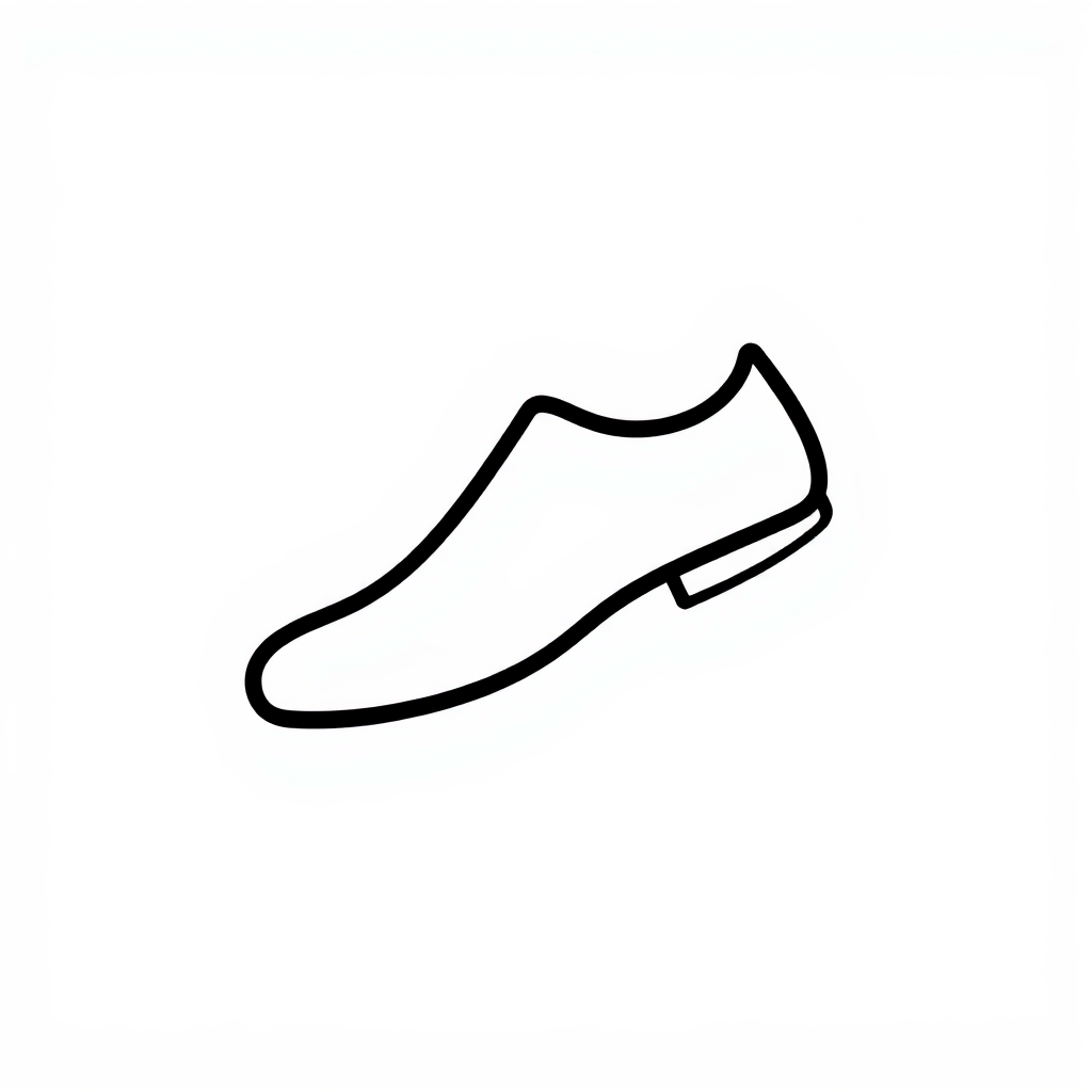 A minimalist representation of a shoe using a curved line to suggest the sole and a simple upper shape.