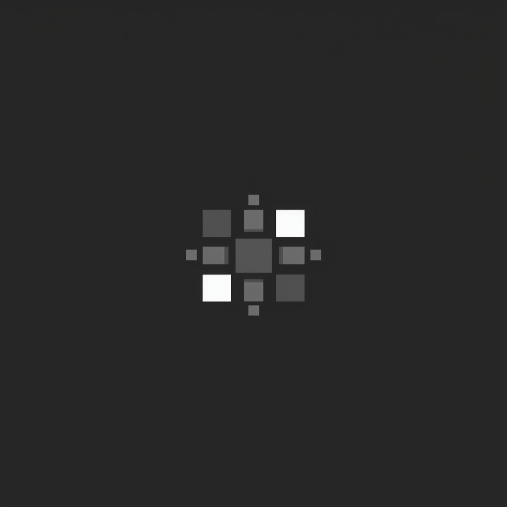 Pixel Accretion Symbol: A single pixel that expands by adding layers of surrounding pixels algorithmically, like a simple cellular automaton. The final form is a larger, abstract but orderly pictogram shape built from these discrete pixel additions.