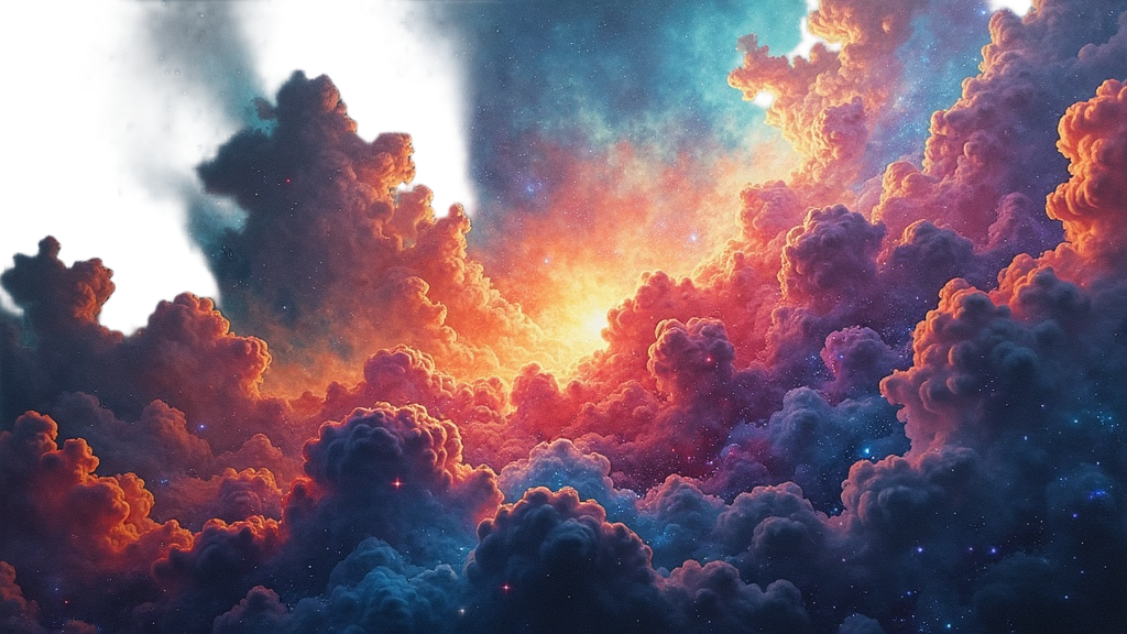 A colorful nebula whose gaseous clouds and dust lanes subtly reveal the structure of a neural network. Points of light within the nebula represent nodes, and the 'streams' of gas illustrate data flow or connections, offering a more abstract and fluid design.