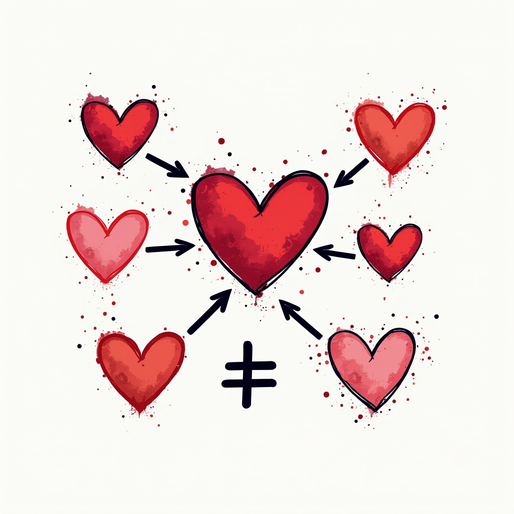Sub-design Idea 5: Depict the 'equation' using connected heart symbols, where one heart connects to three others via arrows or lines.