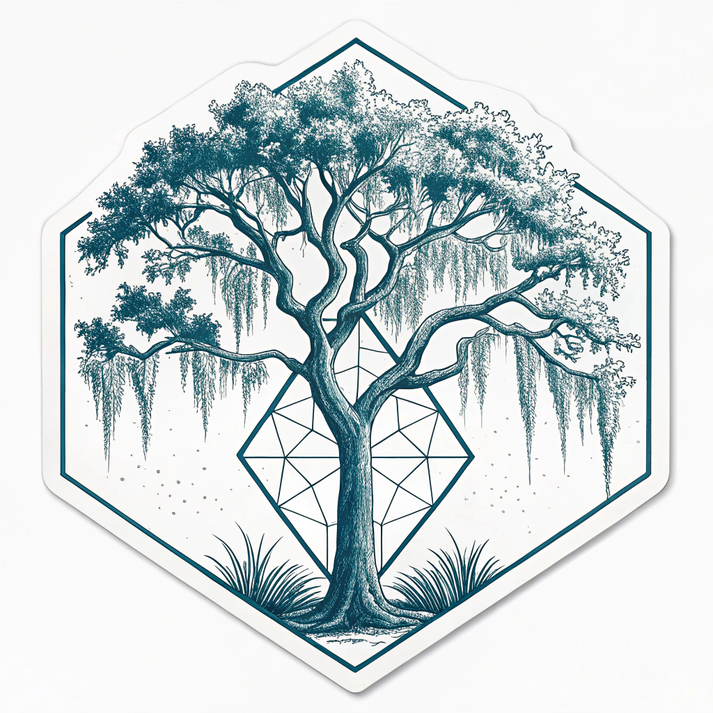 Creative South sticker featuring stylized Spanish moss with a modern, geometric twist.