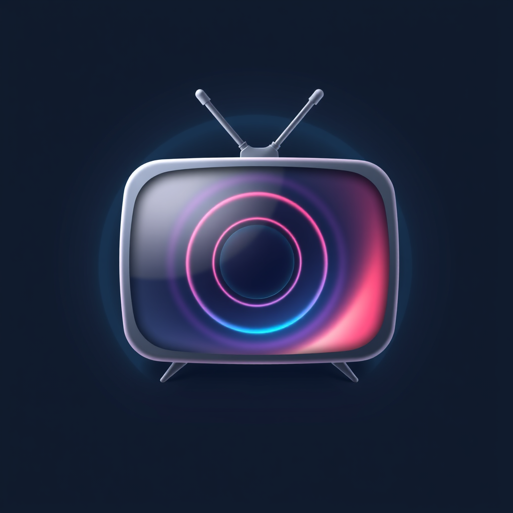 Sub-design Idea 4: 'Echo Wave TV' - An icon depicting an abstract TV form with soft, concentric waves or ripples emanating from its center, like sound or broadcast waves. The color, frequency, and texture of these waves are personalized by AI based on user interaction or mood detection.
