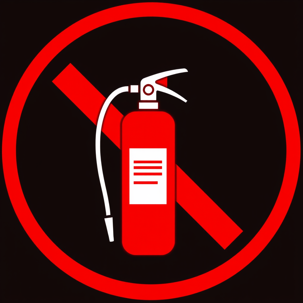 A fire extinguisher placed inside a red circle, indicating safety and fire fighting equipment.