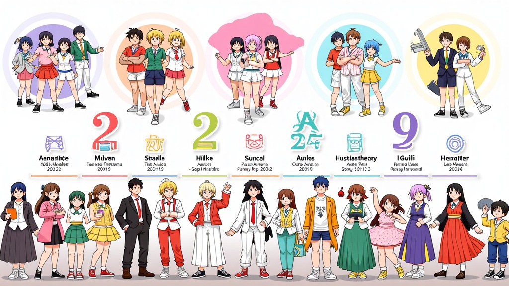 Chronological Journey: An illustration depicting a timeline of iconic anime styles, characters, and fan activities from the past 25 years, culminating in the 2025 celebration.