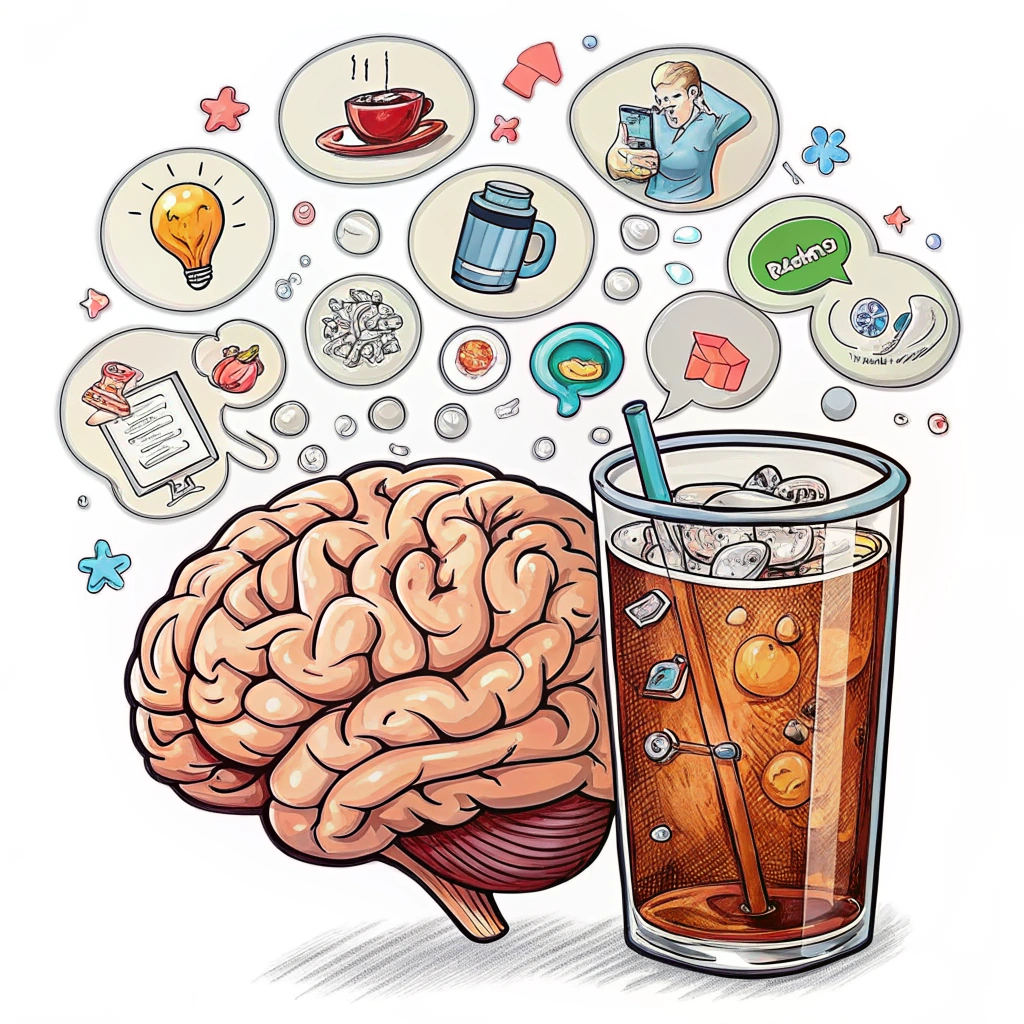 A humorous design showing a brain overflowing with creative ideas, fueled by a giant glass of sweet tea.