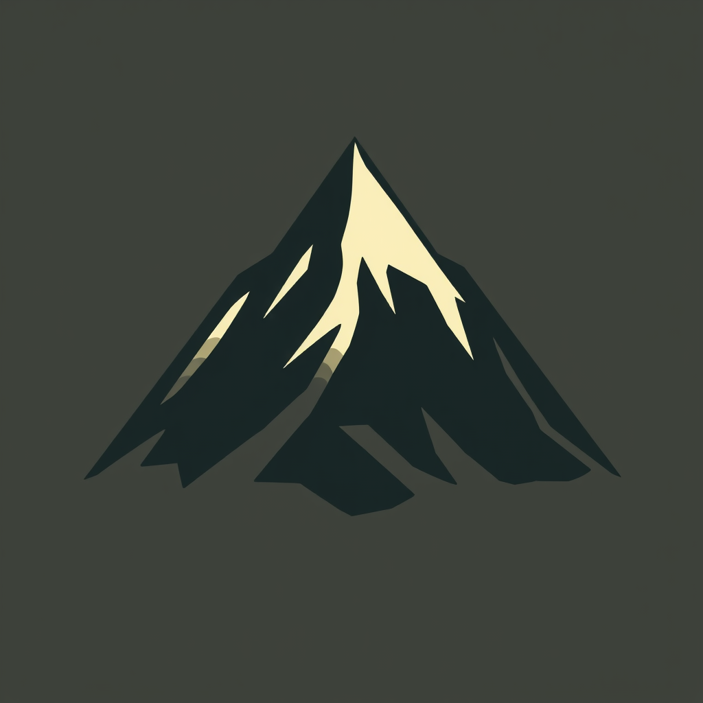 A stylized mountain peak with sharp, jagged edges to convey ruggedness. Use a dark, earthy color palette to emphasize the natural feel.