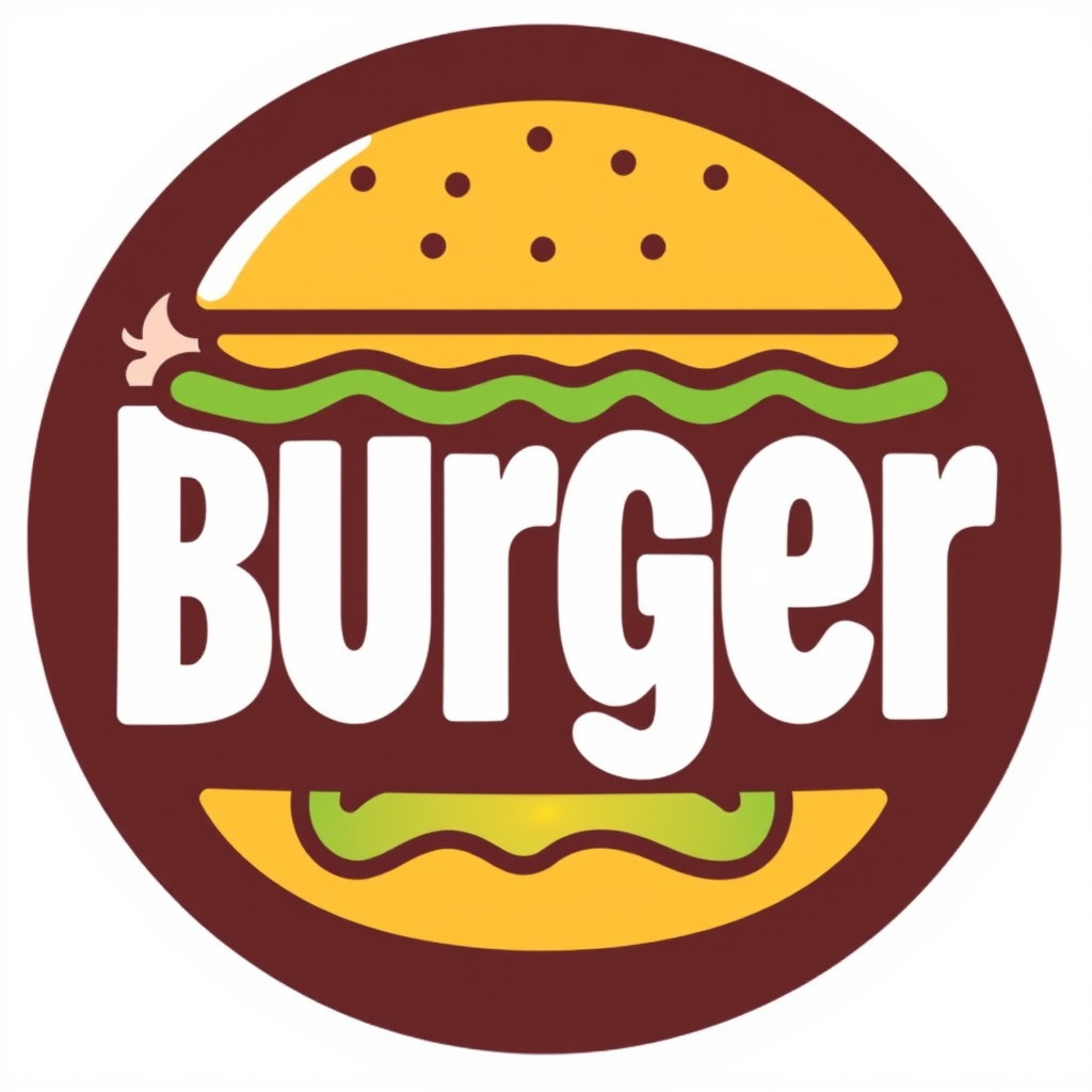 A burger graphic with a bite taken out, combined with bold lettering that mimics the shape of the missing portion.