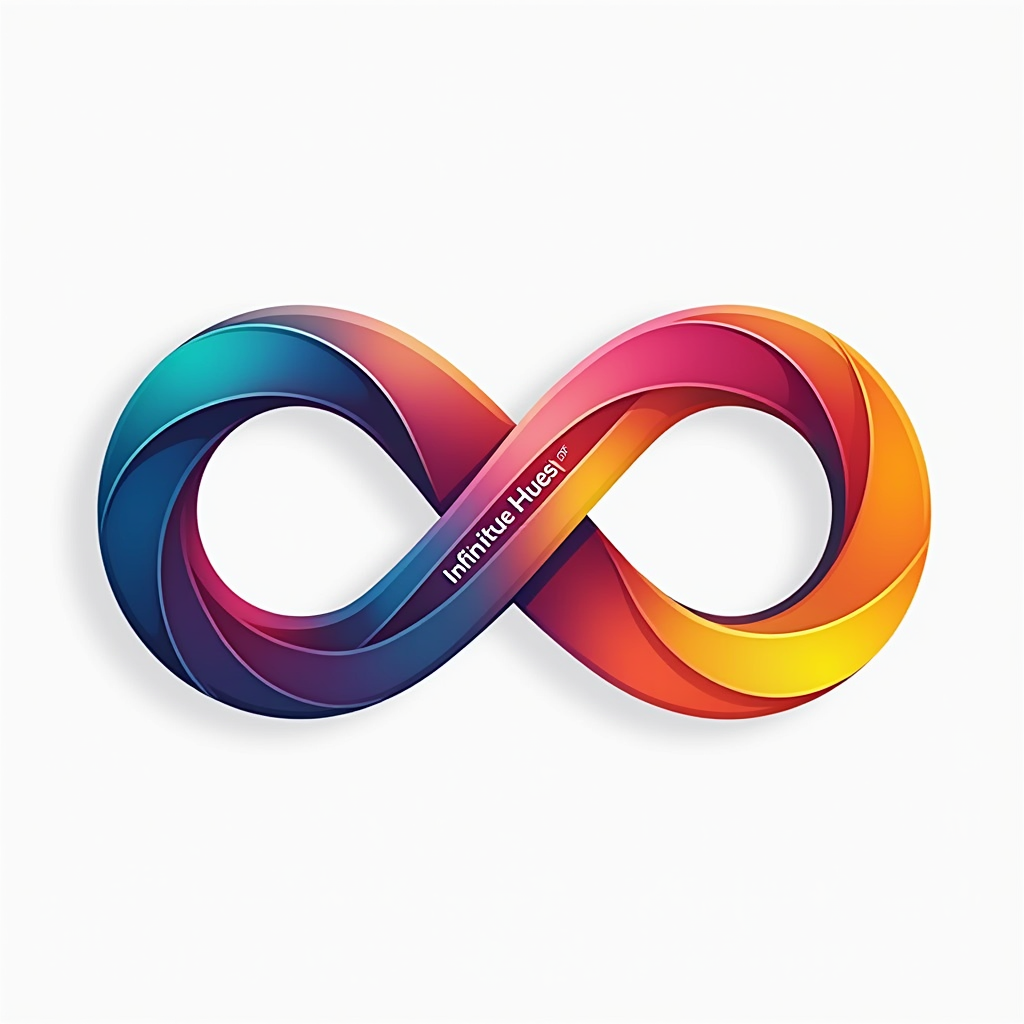 Rainbow Infinity Flow: An T-shirt design featuring an infinity symbol formed by a flowing, seamless gradient of diverse colors, symbolizing the endless and fluid nature of the gender spectrum. The words 'Infinite Hues of Identity' are subtly integrated within or around the design.