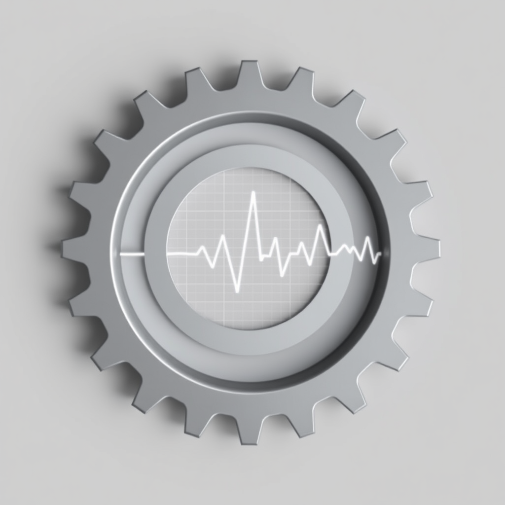 An abstract concept where the jagged, circular teeth of a gear gradually smooth out and transform into the rhythmic peaks and valleys of an EKG heartbeat reading.